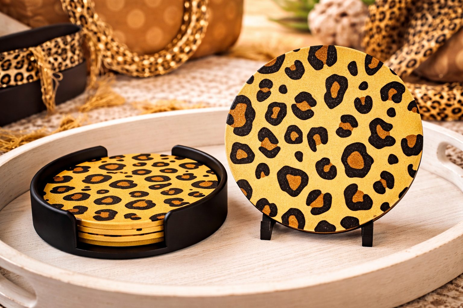 Leopard Print Coaster Set