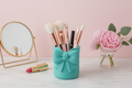 Cup with Bow Pen or Make Up Brush Holder